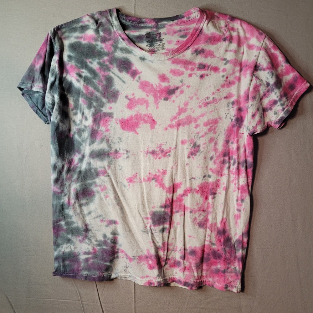 Hanes ComfortSoft Tie Dye T-Shirt Mens Large Pink Grey White Short Sleeve Cotton